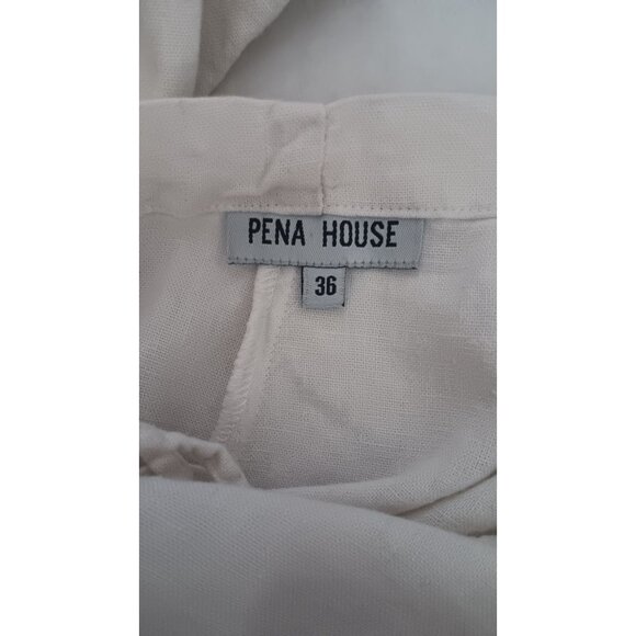 Pena House 36 Small Cream Linen Flowy Lagenlook Minimalist Boho Travel Pants - Picture 5 of 5